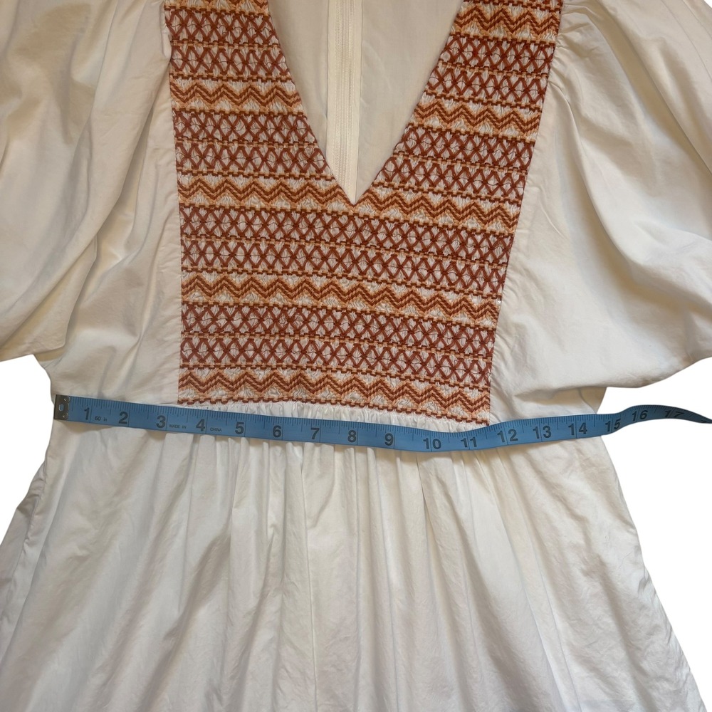 Madewell Embroidered Poplin Mini Dress Puff Sleeve‎ V neck Size XS NWOT - Picture 11 of 12